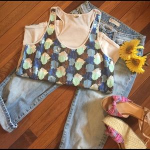 Sequin Fossil Festival Sleeveless Top Size M